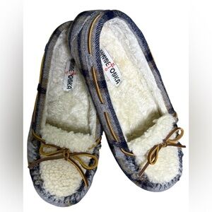 Minnetonka Gray Plaid Wool Moccasin Slippers Size 9 Cabin Cozy Lodgecore